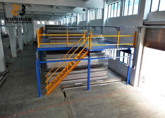 Błękitne i żółte 2-warstwowe schody pomiędzypiętrowe powlekane proszkiem epoksydowym